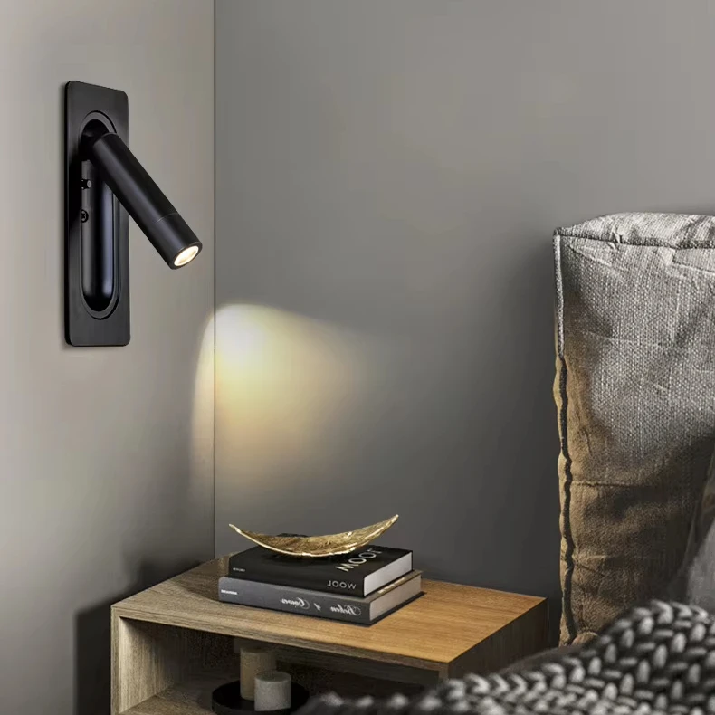Modern Hotel Indoor Bedside Bed Headboard Rotatable Bedroom Down Luminous Recessed Mounted 3W led Book Reading Wall Light