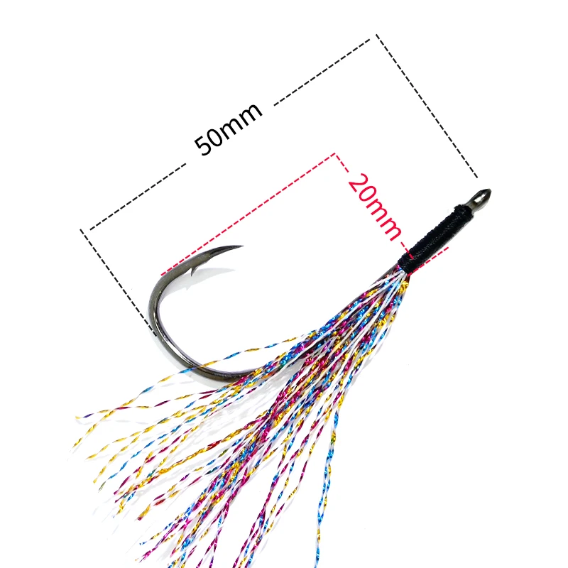 Wholesale Feather Metal Jig fishing Assist Double Hooks 5pcs/Bag Length 50mm width 20mm jig hook for spoon bait