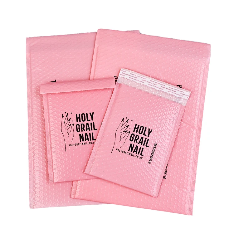 Pink Bubble Mailing Bags With Custom Logo Shipping Envelopes Matte Poly Mailer Bubble Envelope