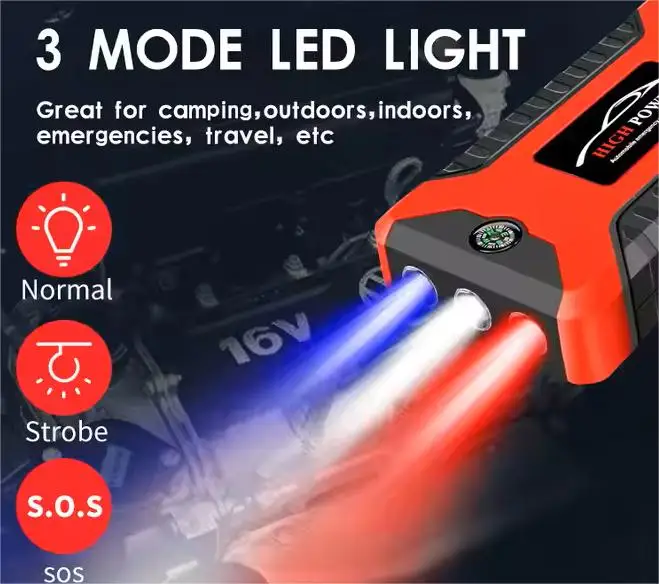 Portable Car Emergency Boosters Power Pack Jump Starters & Air Compressors Emergency Light Jump Starter Power Bank