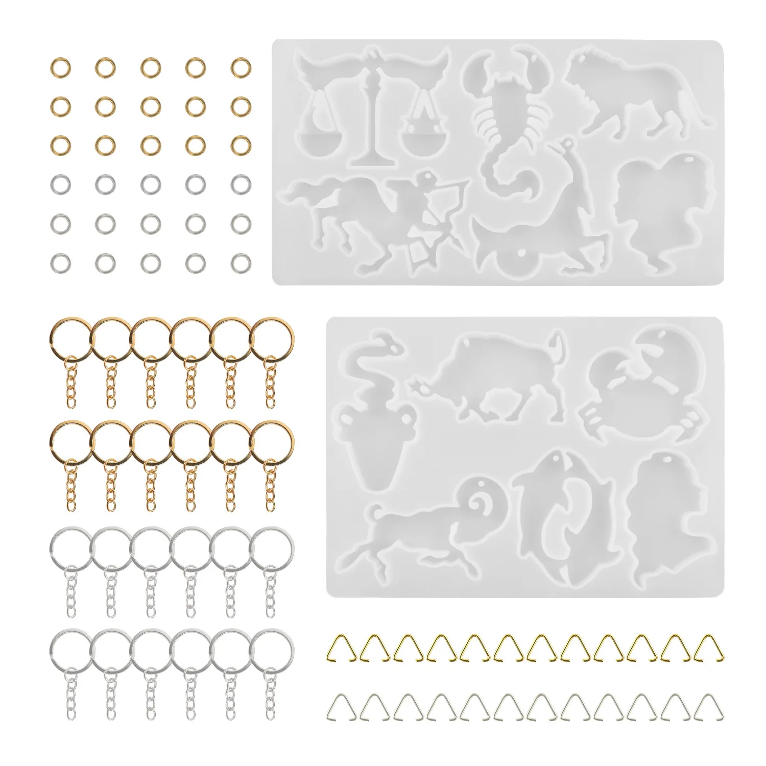 2021 diy crystal resin drop glue twelve constellation animal shiny keychain pendant silicone mold