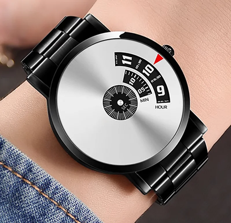 Newest stainless steel case dish time display waterproof unisex quartz wristwatch