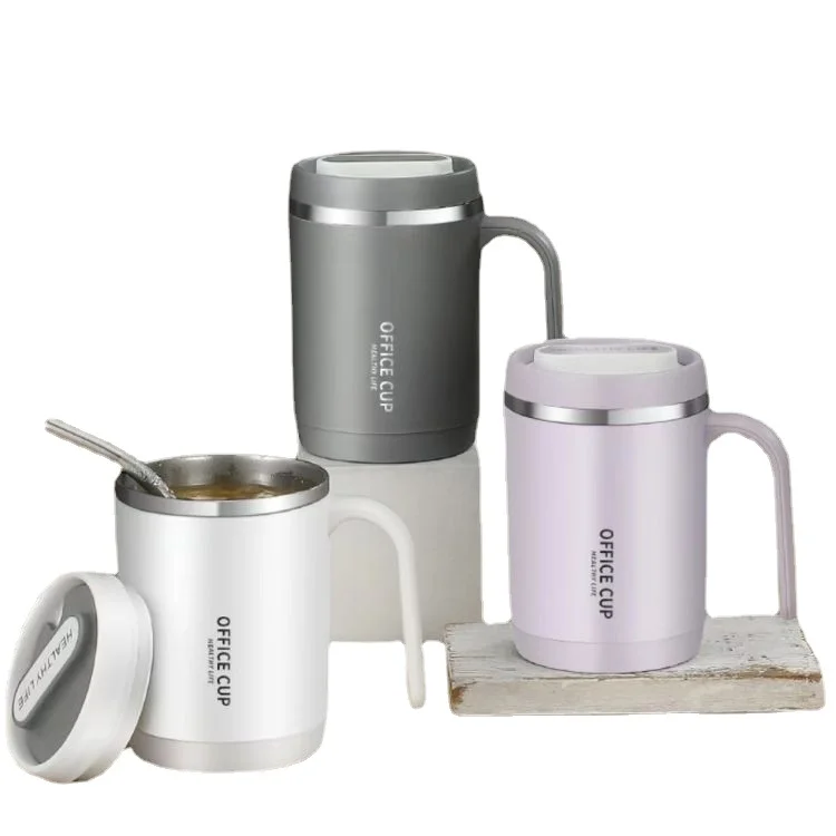 Wholesale 500ml double wall 16oz office cup 304 stainless steel coffee mug With Lid vacuum insulated tumbler with handle