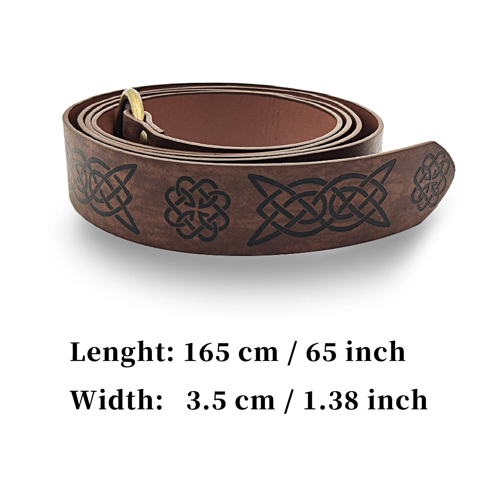 165cm Medieval Embossed Viking PU Leather Belt Retro Renaissance Knight Buckles Belt Leather Waistband for Men Women