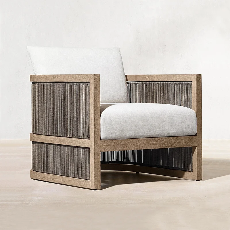 High Ending Nordic Garden Teak Sofa Set Outdoor Villa Resort Hotel Woven Rope Sofa Lounge Chair