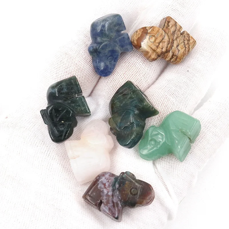 Mini Natural crystal stone carved elephant figurines handcraft indoor decorative gemstone elephant statue