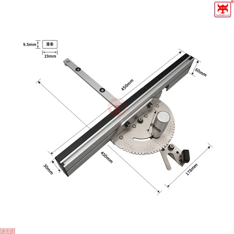 Woodworking Angle Miter Gauge Tenon Fence System T Track Push handle push ruler chute woodworking table saw band saw upside down