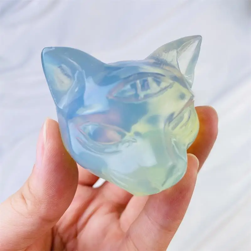 Hot sale high quality natural egyptian crystal cat healing crystal three-eyed cat carving for Halloween decoration