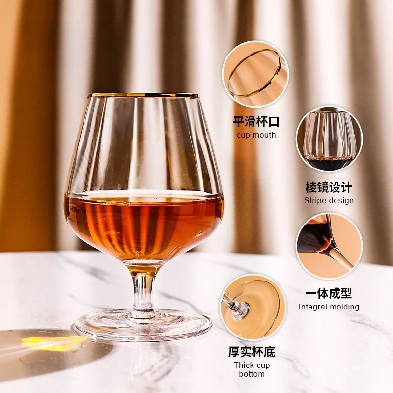 Creative Striped Crystal Wine Glass Gold Edged Prism Red Wine Goblet Hotel Transparent Brandy Glass
