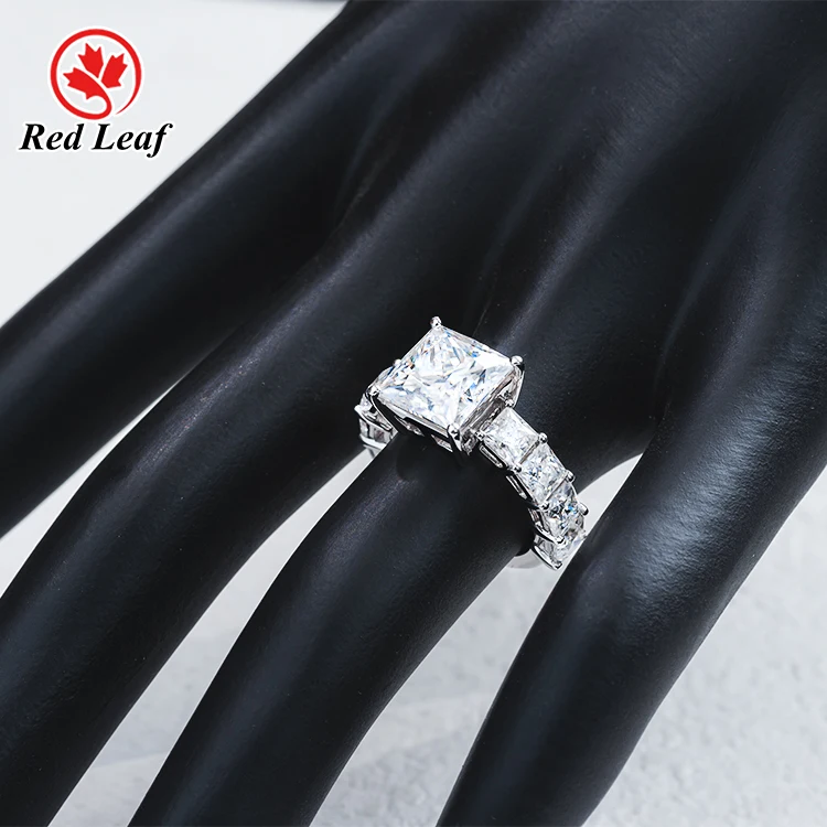 Redleaf Trendy Fine Jewelry Square Cut Moissanite Rings 925 Silver Plated 18K White Gold Plated Engagement Ring