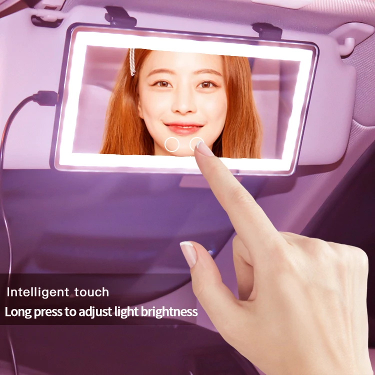 Two - Color Lamp Car - Mounted Cosmetic Mirror with Mirror Light - Emitting Non - Polar Adjustable Car Visor Mirror Round Silver