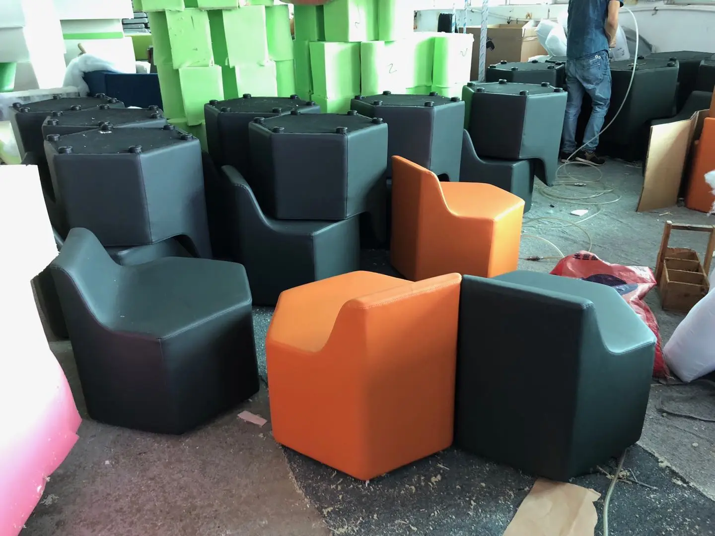 school hospital public Single chair waiting area furniture modern fabric reception stool pouf ottoman Office Modern Sofa