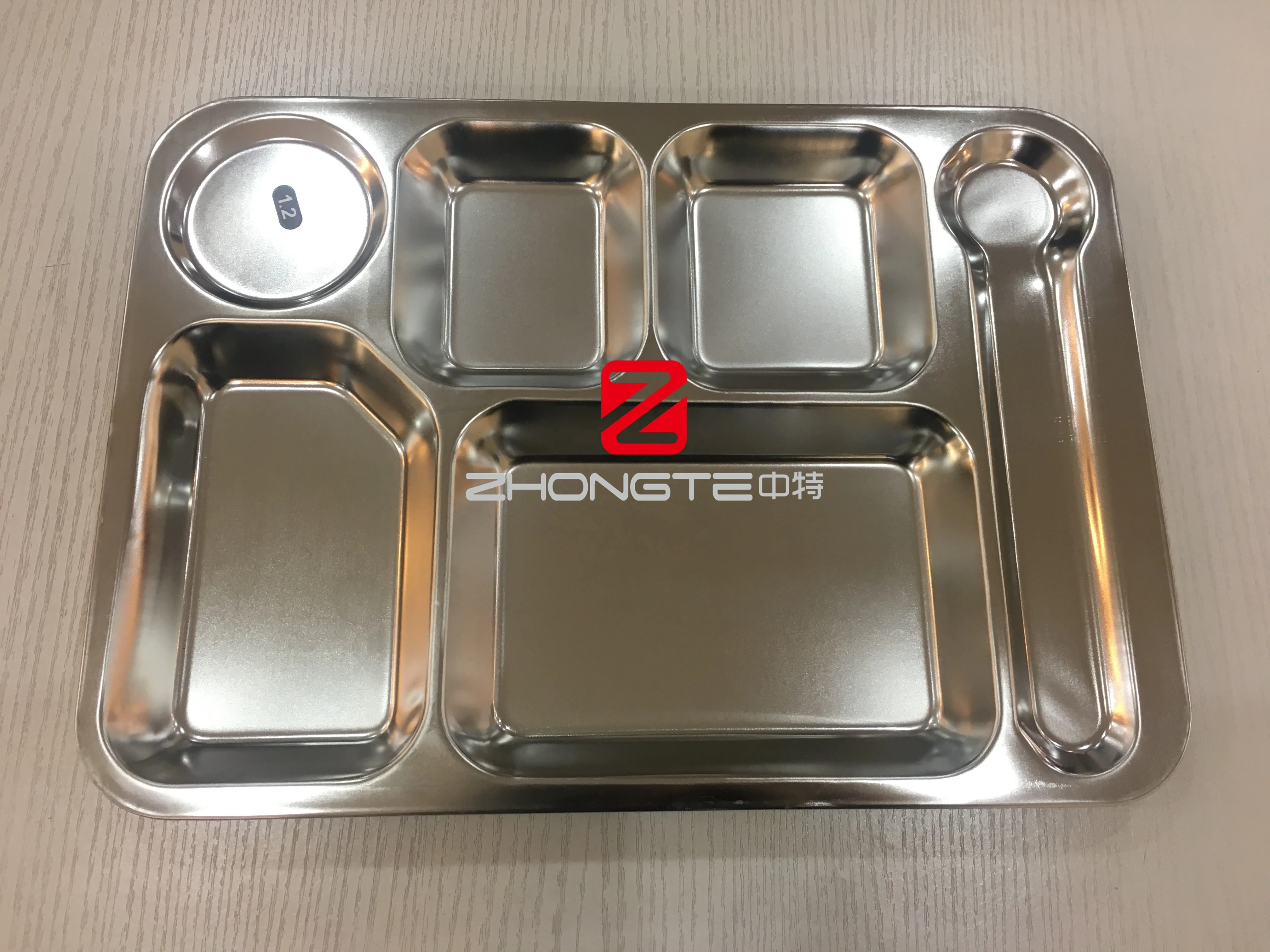 Large Fast Food Platter Stainless Steel Dinner Plates Serving Platter 6-grid Food Tray for Cafeteria
