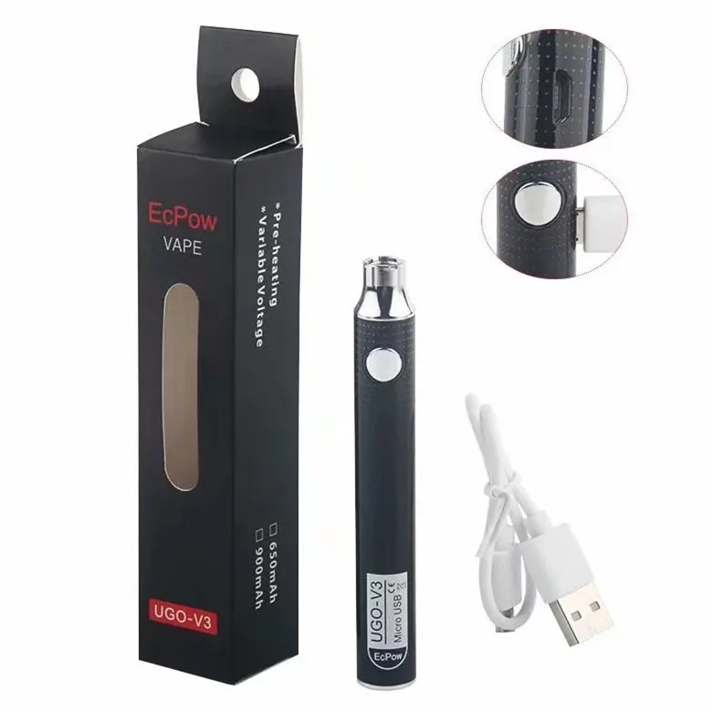 Оптовая продажа, нижнее напряжение UGO VIII, 650 мАч, 900 мАч, перезаряжаемая батарея с большим дымовым напряжением