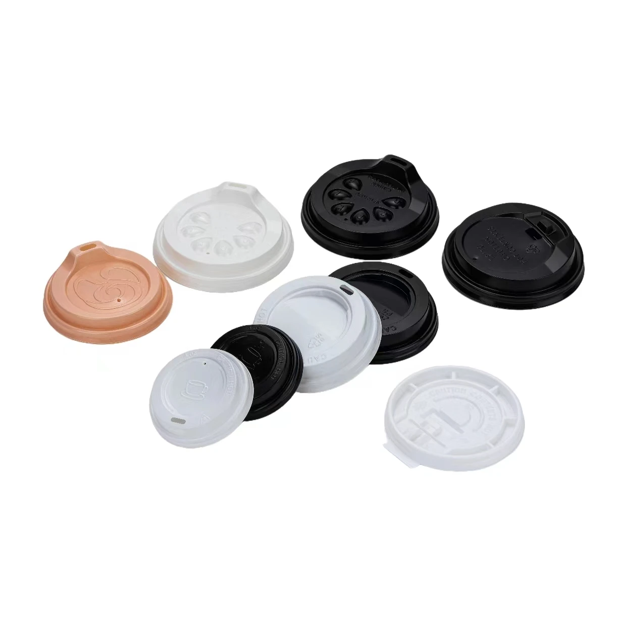Customized printing various sizes disposable hot/cold drink coffee cup plastic ps flat/dome cup lid