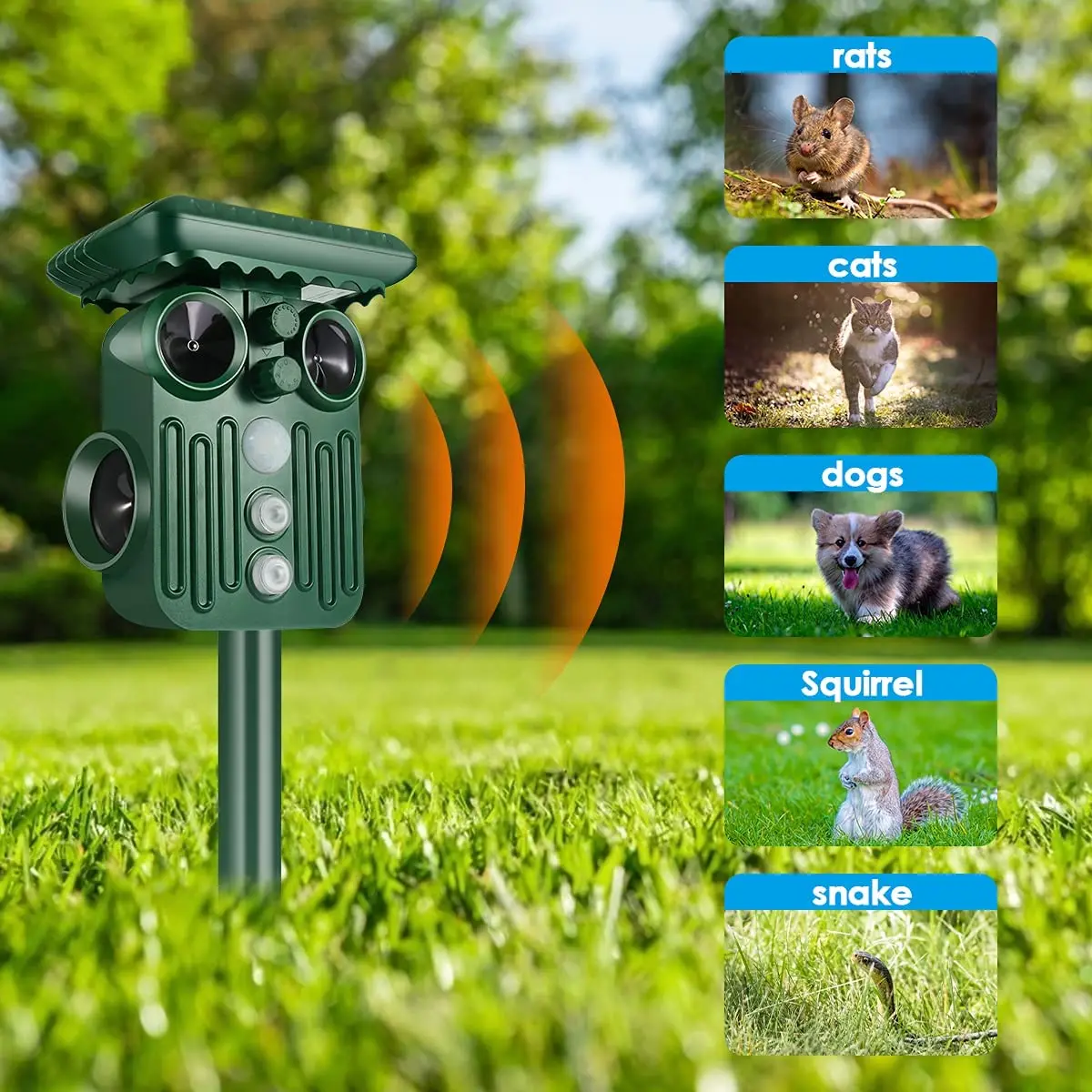 Ультразвуковой отпугиватель птиц и вредителей на солнечной батарее перезаряжаемый аккумулятор для диких животных Олень Собака Кошка Мышь репеллент