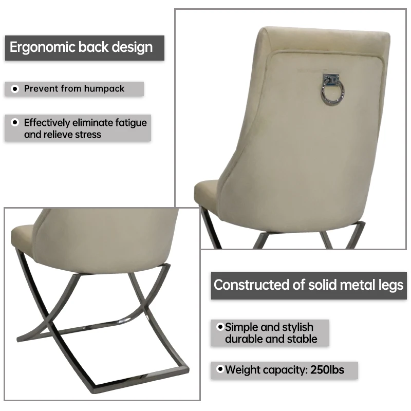 High Back Velvet Fabric Home Furniture Dining Room Chair Gold Stainless Steel Metal Legs Leisure Dining Chair