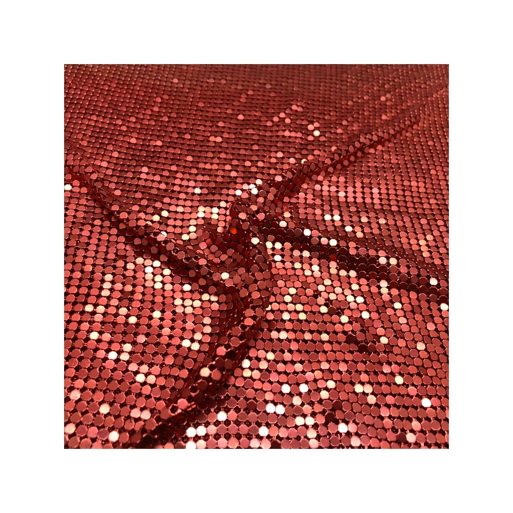 FC057 Красивая Гальваническая красная ткань Chainmail с металлическими блестками оптом для сумок