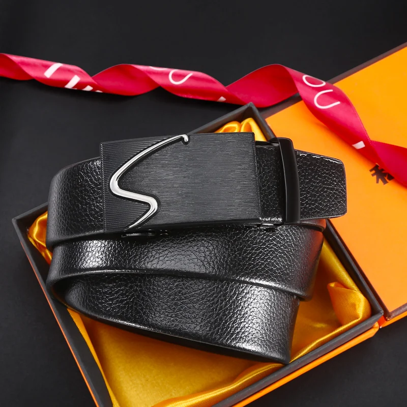Hot Sale Cheap Automatic Buckle Male Belt Fashion Leisure Melt Sash Straps Ratchet Black Business Pu Leather Belts For Men
