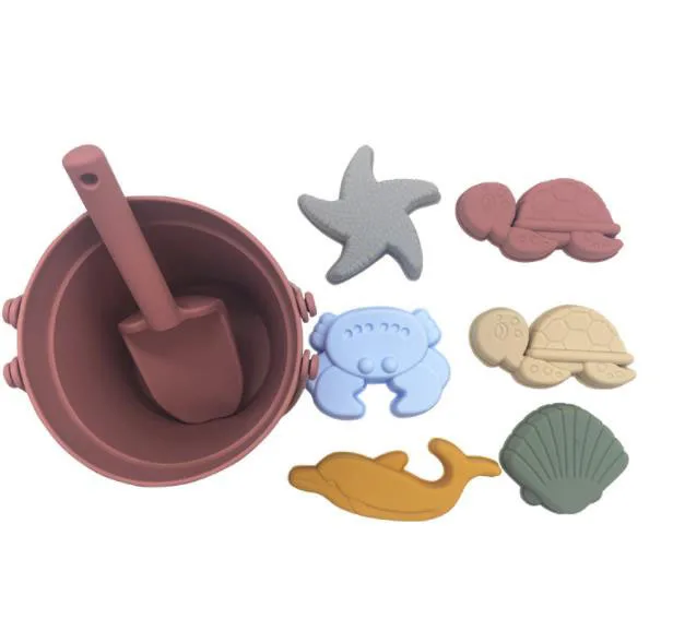 BPA FREE Portable Silicone Sand Bucket Toys Customized Silicone Beach Toys Silicone Bucket Pail and Spade sets