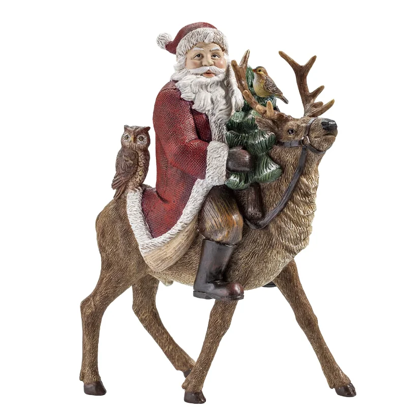 New Design Christmas Resin Santa Claus on Reindeer Statue Figurine