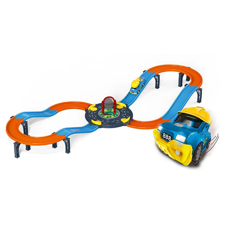 Electric Speed Racing Track Cars Toy Set Kids DIY Assembly Railway Train Play Games Blocks Tracks Car With Music And Lights