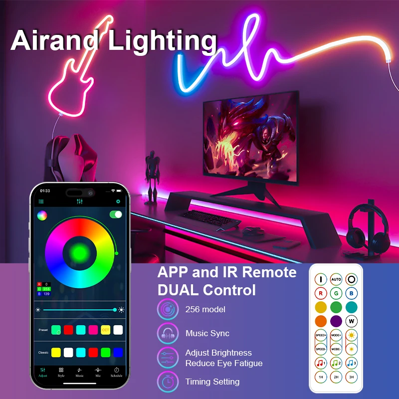 Hot Sale Dynamic Neon Lights Kit 5M Outdoor IP65 Waterproof Cuttable Smart RGB Flexible Led Strip Lights for Home Decor