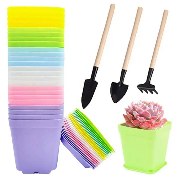 Colorful Nursery Flower Pots Desktop Potted Plants Succulents Plastic Pallet Home Decor Square Candy Colors Planters Tools