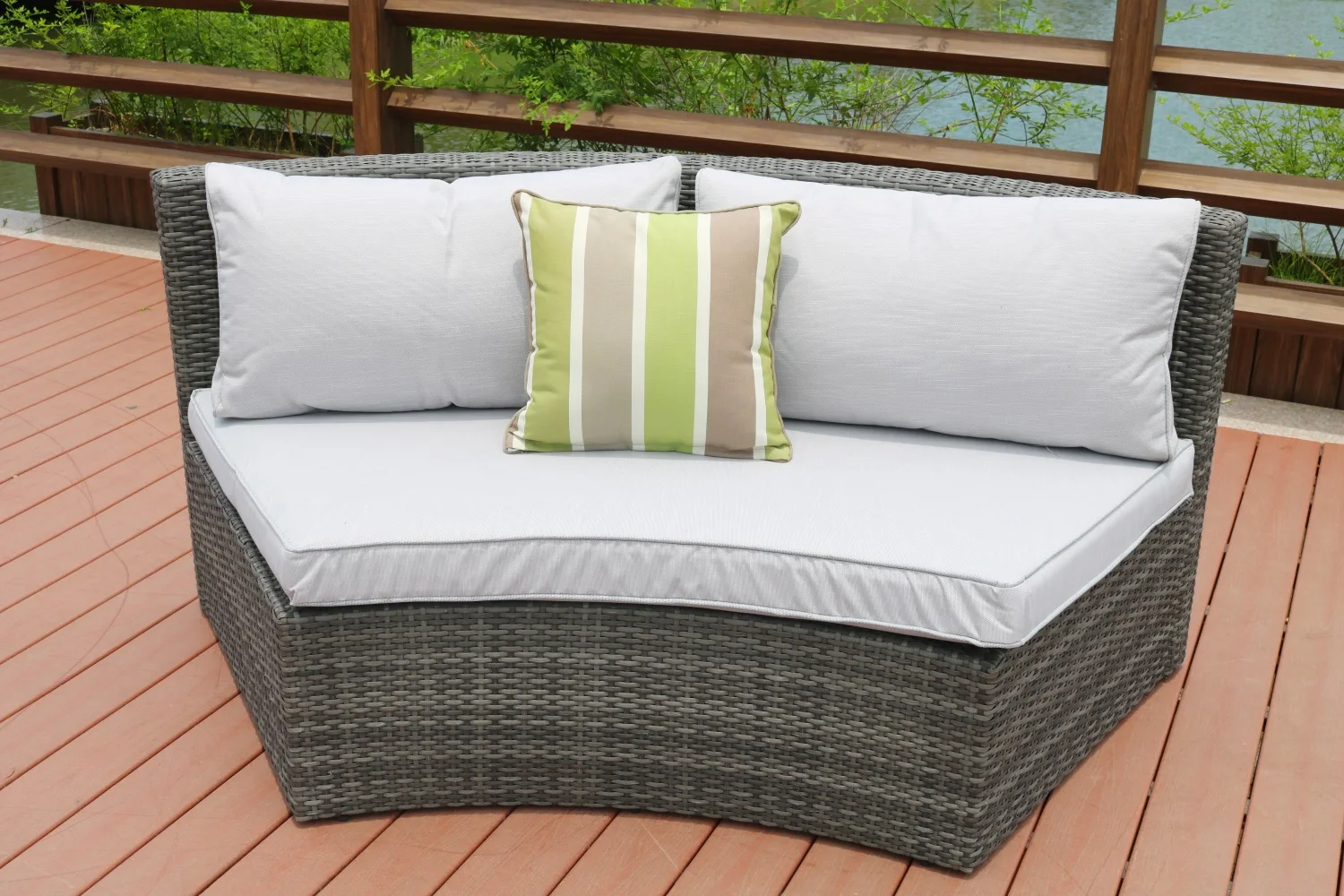 Outdoor flexible combination of aluminum rattan sofa includes double sofa and two side tables and a table