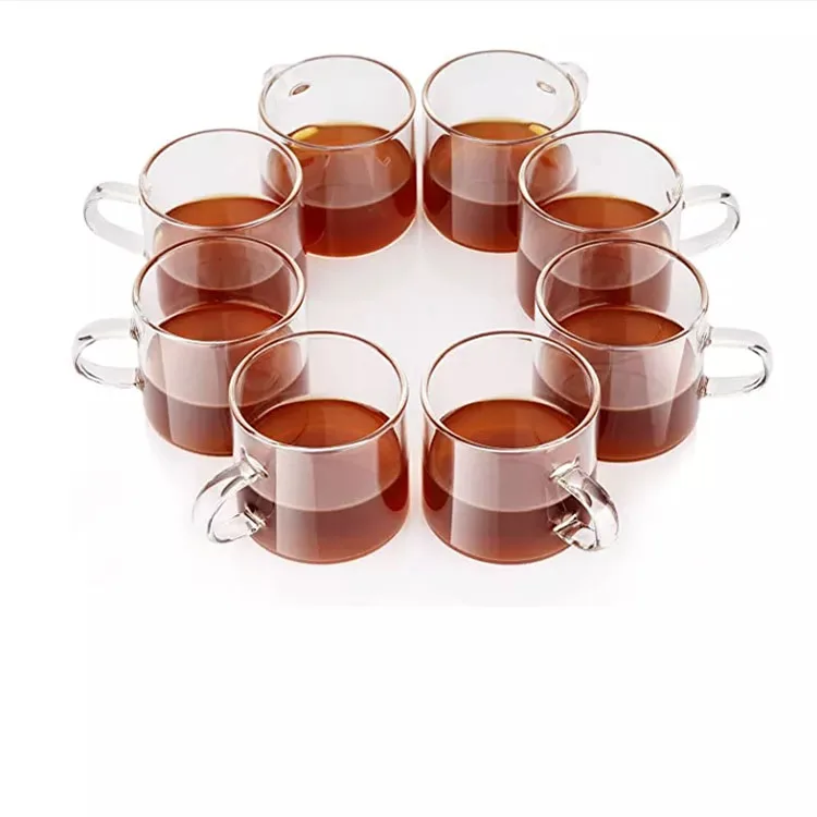 100ml Single Wall Transparent Glass Coffee Mugs with Handle, Customized Heat Resistant Borosilicate Tumbler Cups in Bulk