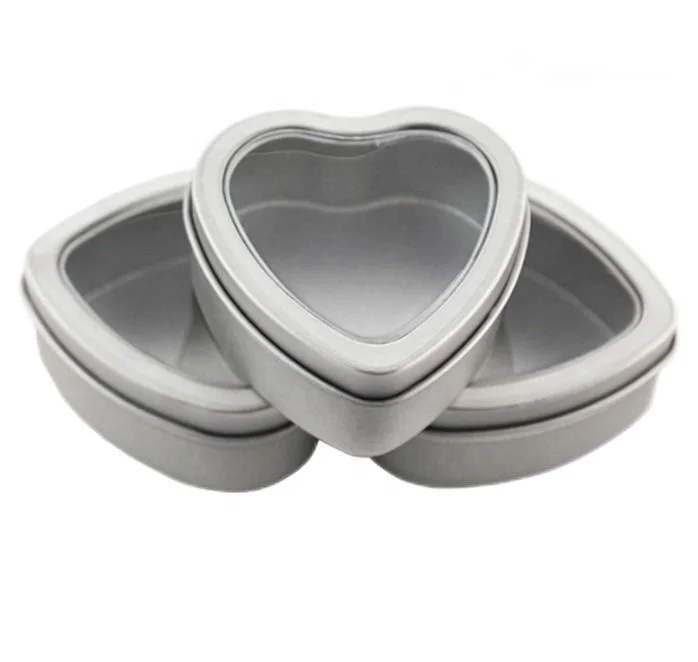 Heart shape candle tins with clear PVC window top lids clear window mint tin heart shape