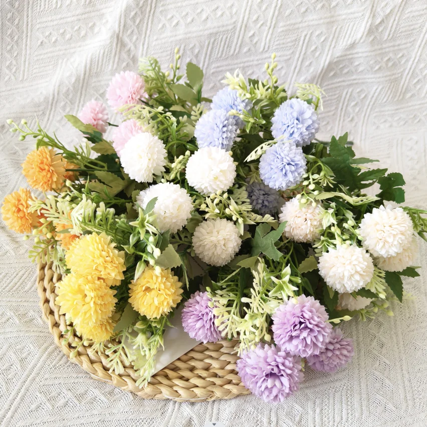 YIWAN wholesale spring 5 headed chrysanthemum silk flower for wedding decoration dahlia Chrysanthemum in the composite family
