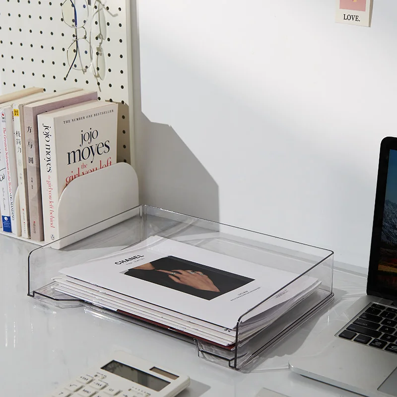 Stackable office Plastic Multi-slot Clear space Desktop Book Shelves File Book Organizer Office Desk storage tray for Magazines