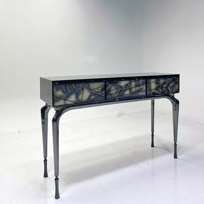 Luxury Stainless Steel entryway Console Living Room Drawer Console Table Natural Agate Corridor Console Table