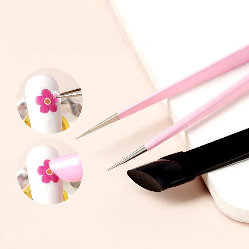 2 Heads Straight Nail Tweezers With Silicone Pressing 3D Sticker Rhinestones Picker Stainless Steel Double Use Metal Nail Tools