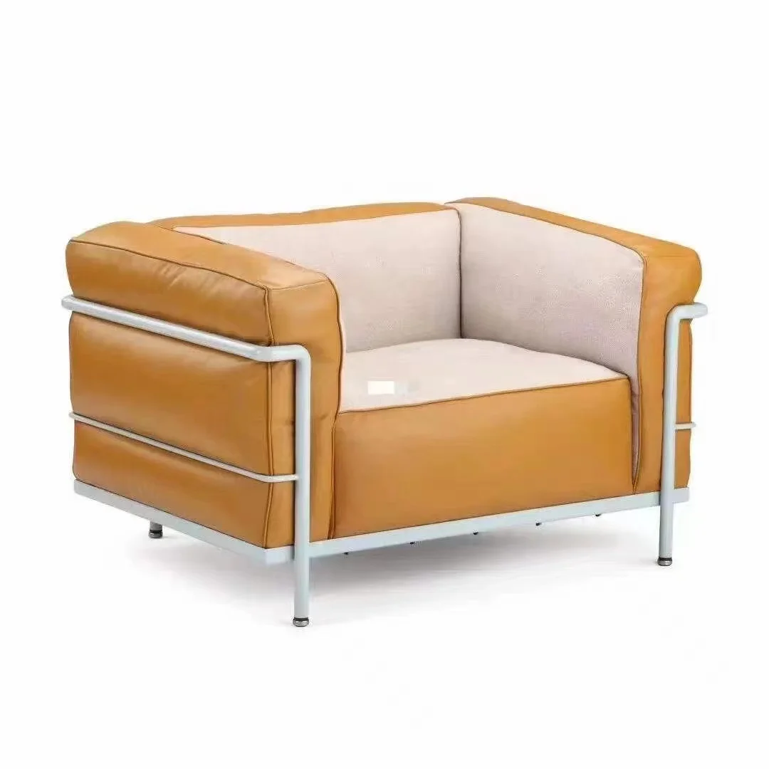 Modern  Living Room Couch Leather  Sofa Metal Stainless Steel Structure Leisure Sofa Single-seat 2 3 Seats Sofa