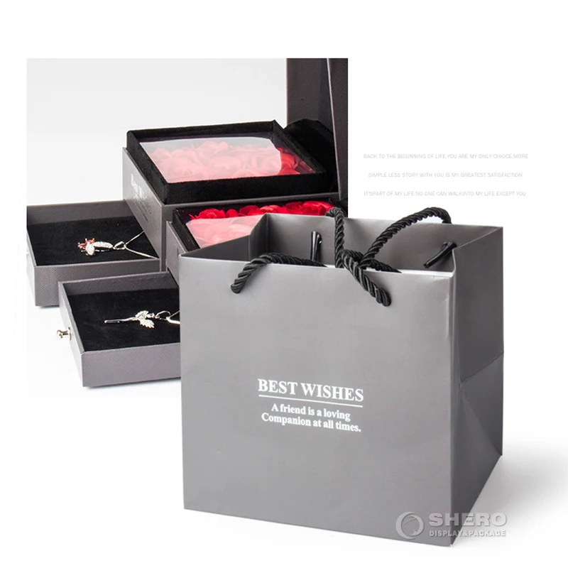 China Manufacturer Acrylic Flower Rose Wedding Gift Ring jewelry box bracelet necklace box