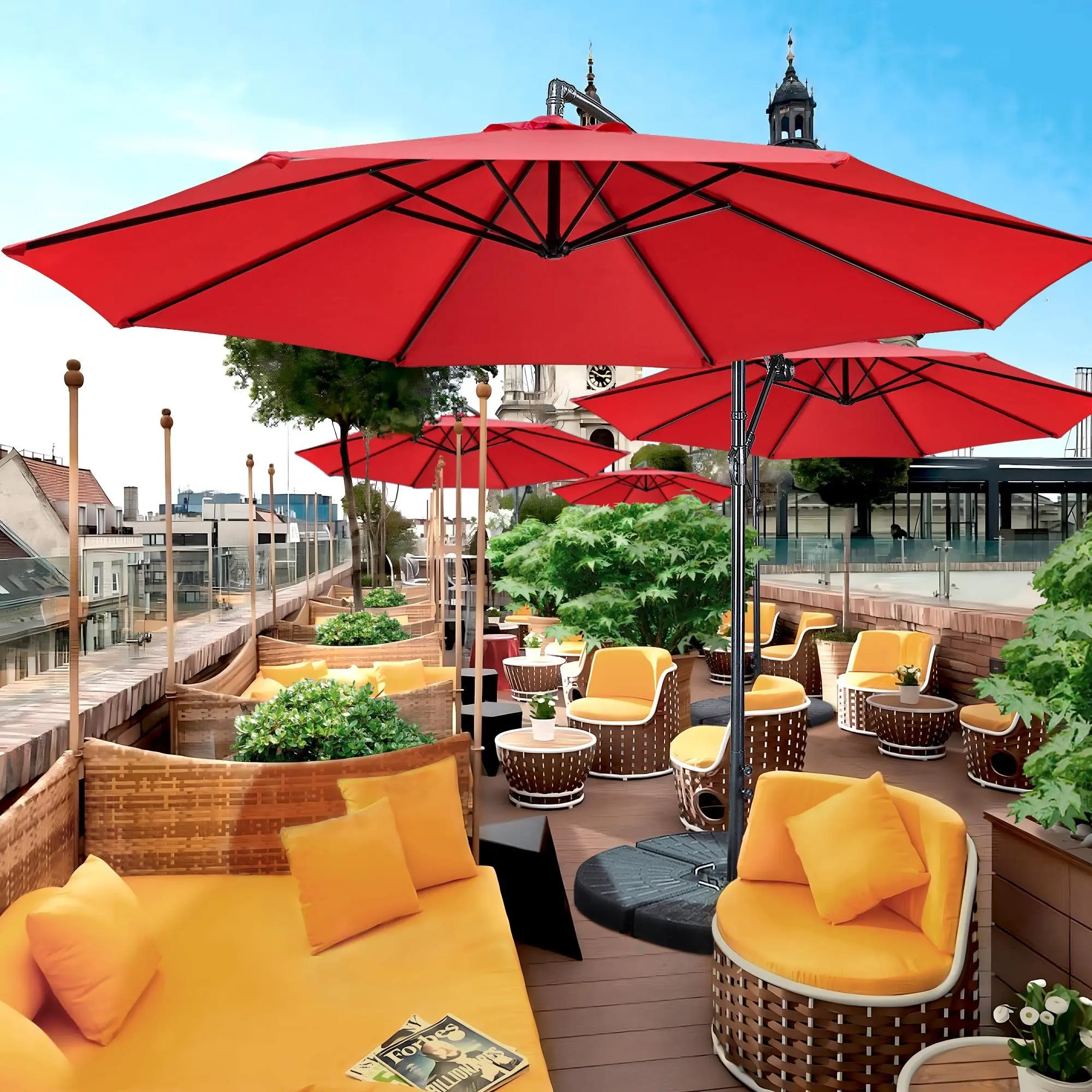 Simple Deluxe 10ft Adjustable Offset Umbrella Outdoor Market Cantilever Sun Umbrella 300cm Red for Garden Lawn backyard and Deck