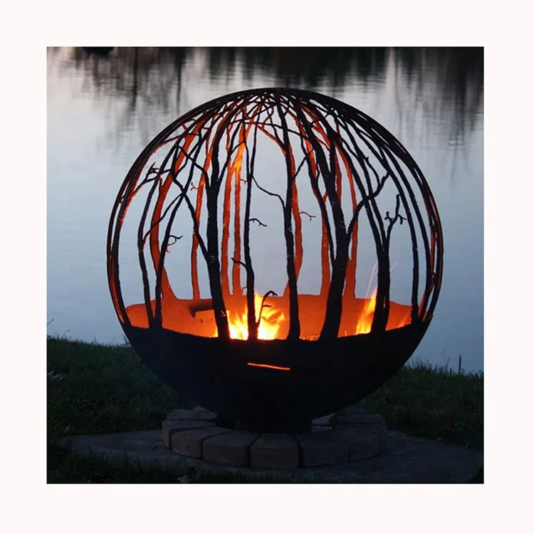 BBQ Fire Bowl Corten Steel Fireplace Grill Outdoor Fireplace Corten Steel Spherical Fire Pit Grill