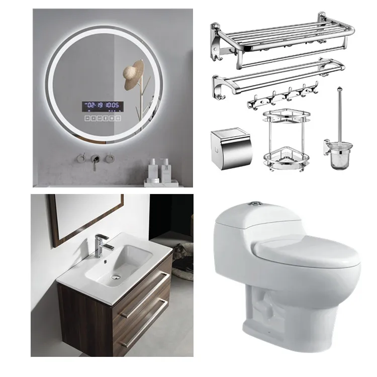 Sanitary ware ceramic one piece toilet cabinet with smart LED mirror and Bathroom accessories