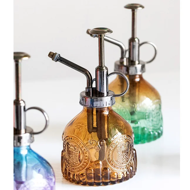 Retro Plant Mister Glass Spray Bottle Small Plant Watering Indoor Watering  gold Plastic Top Pump for Garden