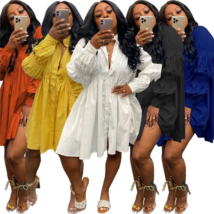 Yeungpok 2021 Fashion Ladies Shirt Dress Long Sleeve Loose Midi Ball Gown Fall Women Casual Dresses