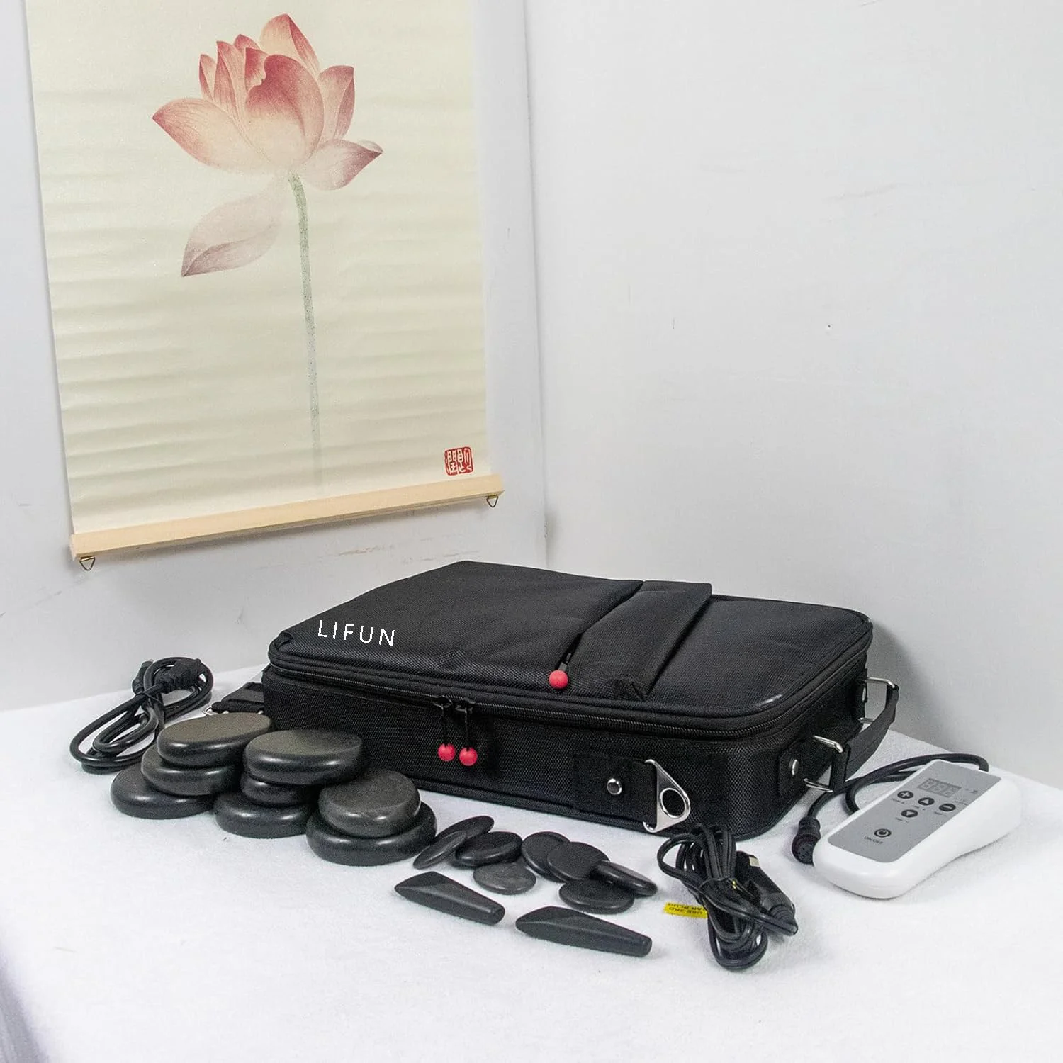 Portable Massage Stone Warmer Set, 20 Pcs Basalt Hot Stones with Heater Kit