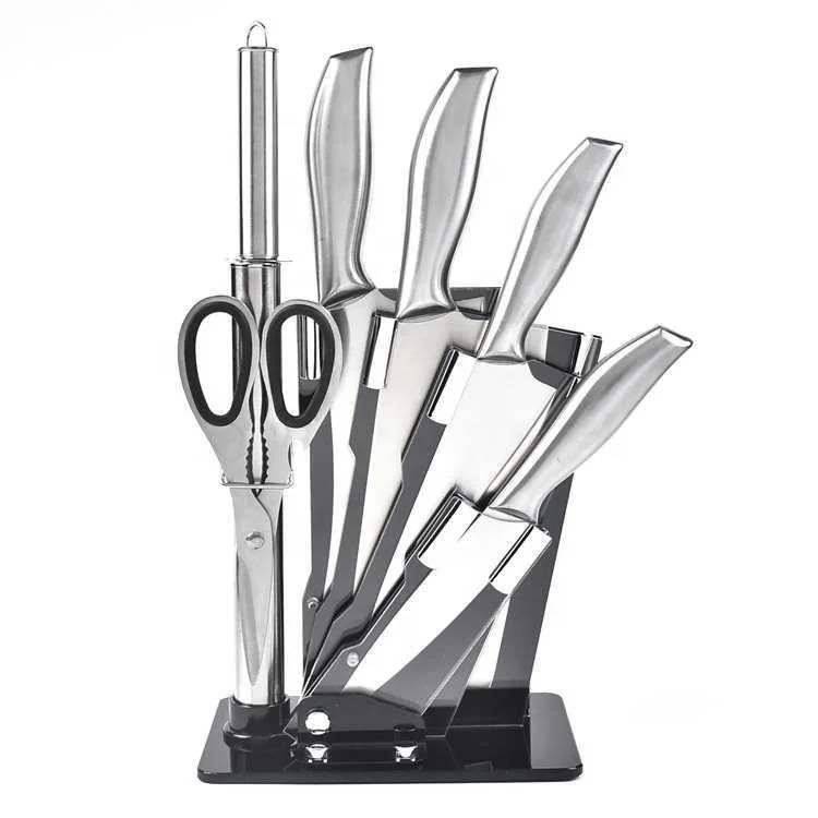Seven-Piece Kitchen Knife Set Acrylic Square Tool Holder with Stainless Steel Blades Gift for Home Kitchen Use