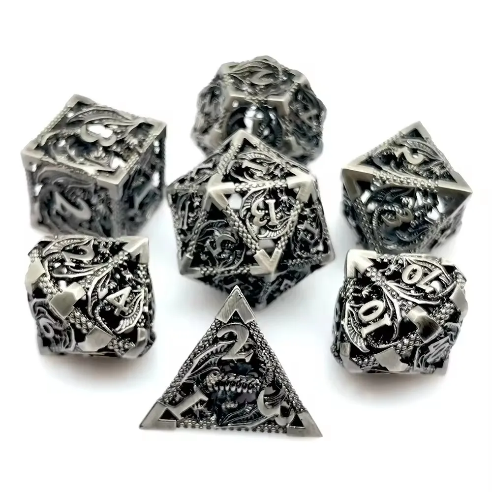 Wholesale Complete D&D Dice Set RPG Gaming Dice Hollow Dragon Metal Dice Set for RPG Games DND Gifts