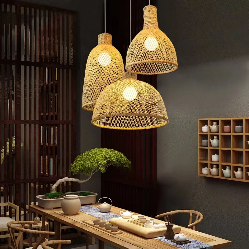 Handmade Rattan Natural Indoor Pendant Lamp Hotel Island Bar Home Decor Bamboo Chandeliers Pendant Lights