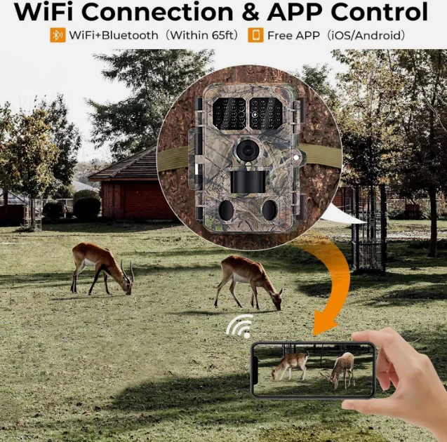 BSTCAM 4K 48M Bluetooth&WiFi APP control 120 wide Angle PIR 20m/85ft IR TriggerOutdoor Wildlife  Motion Detection Trail Camera