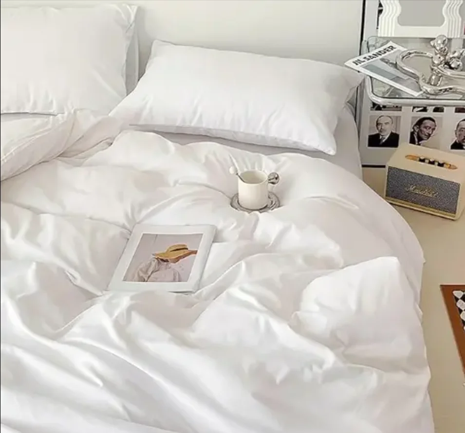 Hotel Bed Linen Bedsheet Luxury White Bedding Set Queen King 100% Cotton Satin Stripe Hotel Bed Sheet