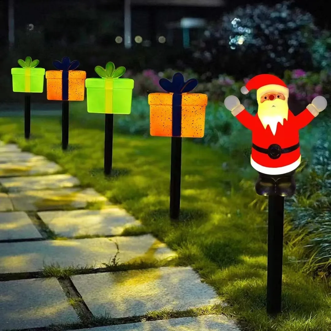 Led Solar Christmas  5in1 12 in 1 Strawberry Snowflake Candy Cane Stake Light For Garden Park Lawn Landscape Holiday Party Decor