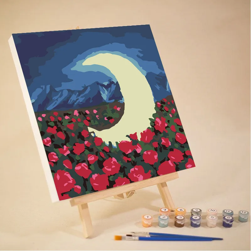 New diy beginners paint by number with frame kids digital art acrylic painting kit